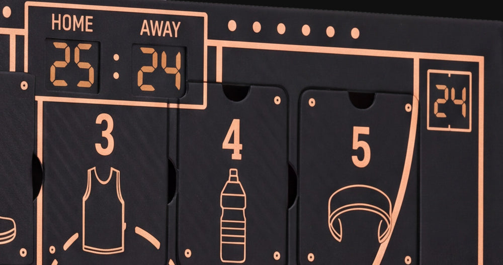 Close-up of the printed scoreboard reading home 25, away 24